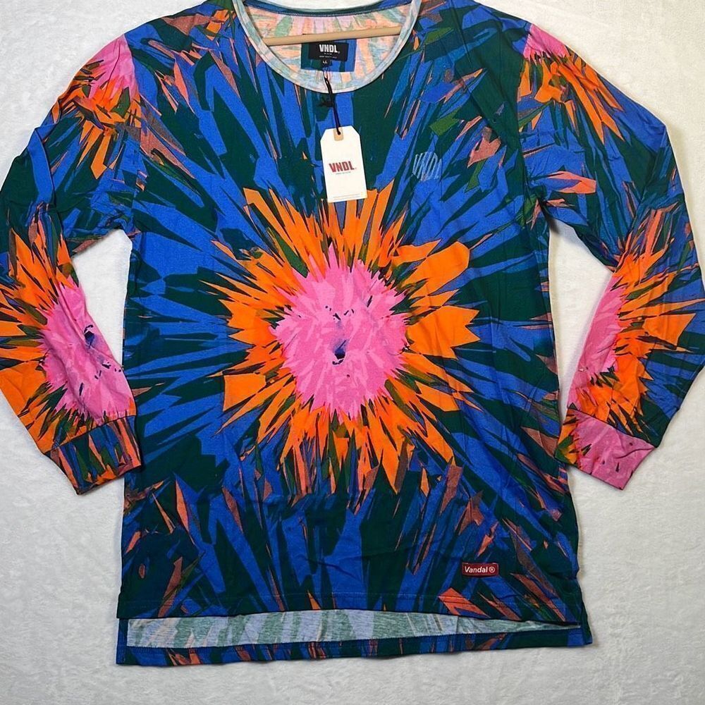 Vandal Collective long sleeve multi colored sunrise‎ woven shirt-NWT-Men Large